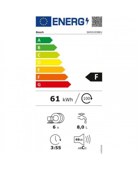 Lave-vaisselle compact pose libre BOSH SKS51E38EU SER2 - 6 couverts - Induction - L55cm - 49dB - Inox