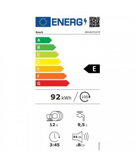 Lave-vaisselle tout intégrable BOSCH SMV4HTX37E SER4 - 12 couverts - Induction - L60cm - Home Connect - 44dB