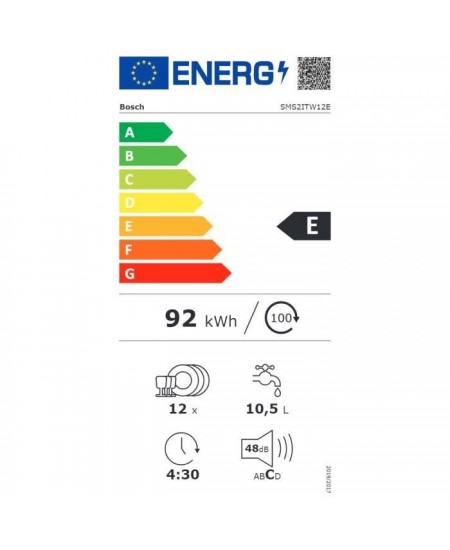 Lave-vaisselle pose libre BOSCH SMS2ITW12E SER2 - 12 couverts - Induction - L60cm - 48dB - Blanc