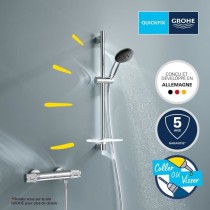 Ensemble de douche avec mitigeur thermostatique, pommeau 3 jets, barre