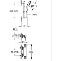 Ensemble de douche avec mitigeur thermostatique, pommeau 3 jets, barre