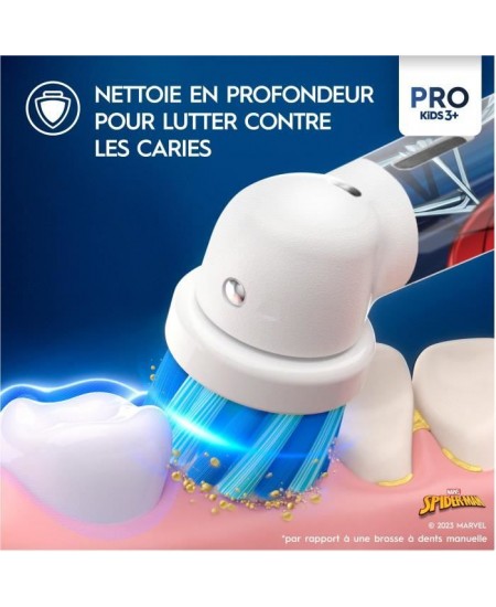 Brosse a dents électrique - ORAL-B - Kids 1 manche Marvel Spider-Man - 1 brossette - 1 étui de voyage - 3 ans et +