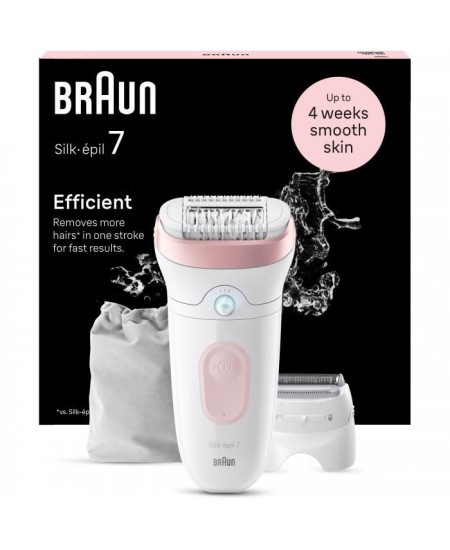 Épilateur électrique - BRAUN - Silk-épil 7 - Épilation facile - Peau douce longue durée - 7-030 - Blanc / Rose