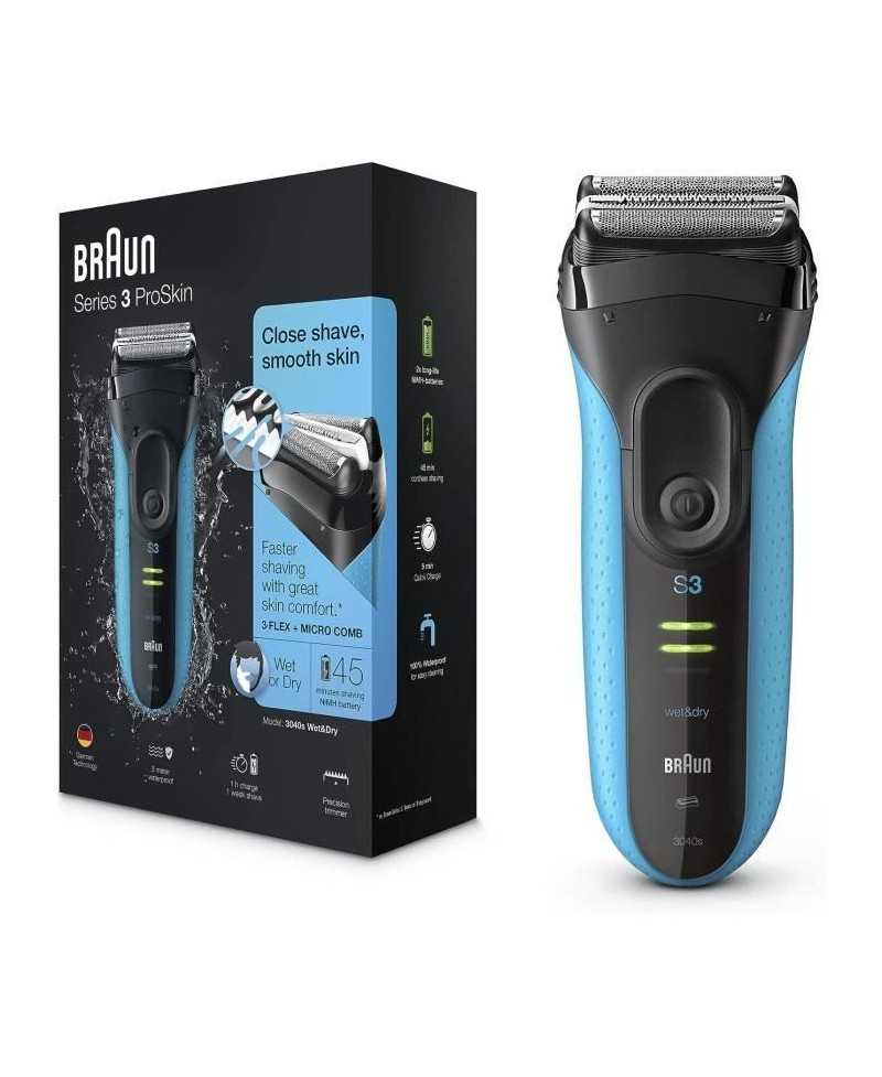 Rasoir électrique BRAUN Series 3 ProSkin 3040s Wet & Dry rechargeable - Bleu