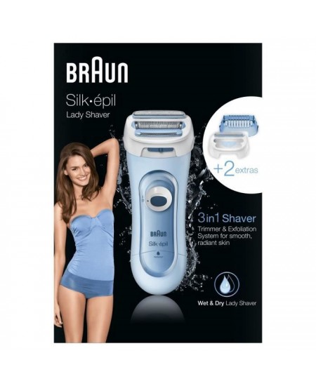 Rasoir électrique BRAUN Silk-épil Lady Shaver 5-160 pour Femme - 3 en 1 - Sans Fil - Wet & Dry - Bleu