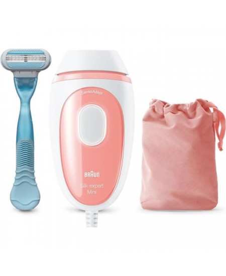 Braun Silk·expert Mini PL1014, Épilateur a Lumiere Pulsée, Épilation Semi-Définitive, Blanc/Rose, Avec Pochette De Voyage