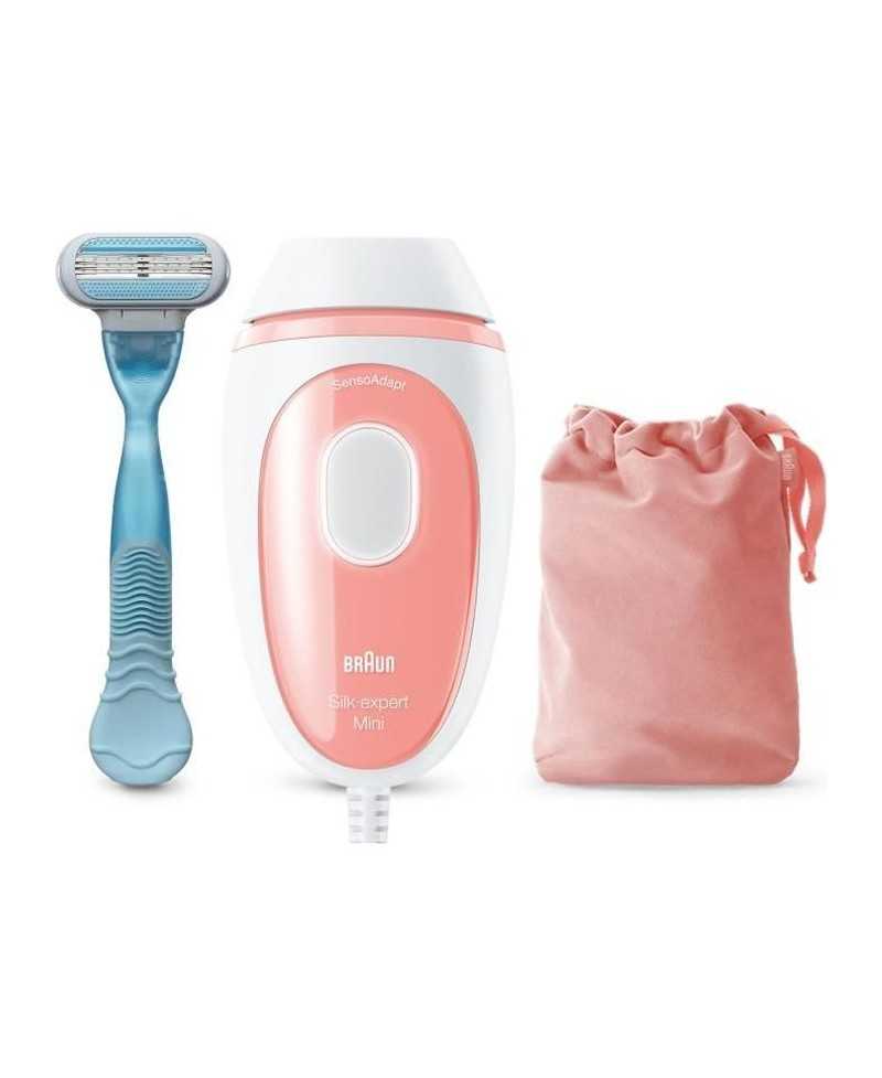 Braun Silk·expert Mini PL1014, Épilateur a Lumiere Pulsée, Épilation Semi-Définitive, Blanc/Rose, Avec Pochette De Voyage