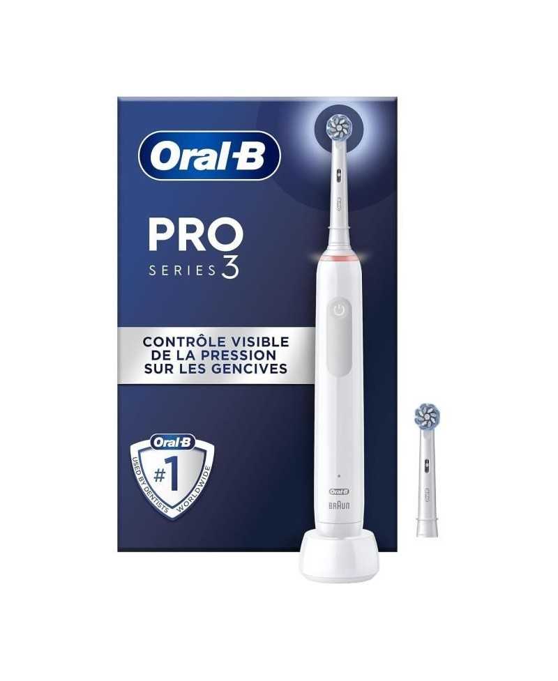 Brosse a Dents Électrique Oral-B Pro 3 3000 Blanche - 2 Brossettes - Tete Ronde - 3 Modes de Brossage