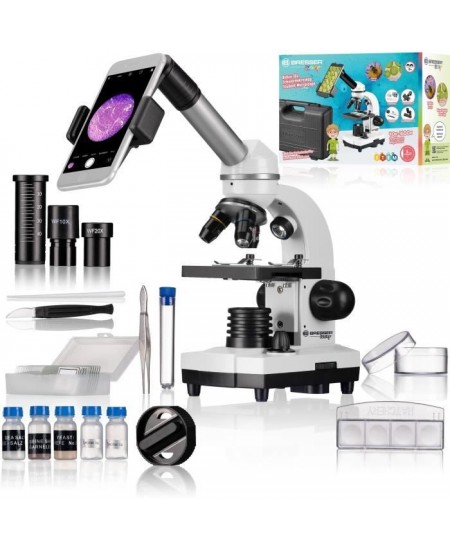 Microscope Biolux SEL avec systeme de zoom - BRESSER JUNIOR - grossissement 40x-1600x - support smartphone - coffret rigide blan