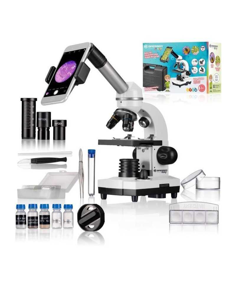 Microscope Biolux SEL avec systeme de zoom - BRESSER JUNIOR - grossissement 40x-1600x - support smartphone - coffret rigide blan