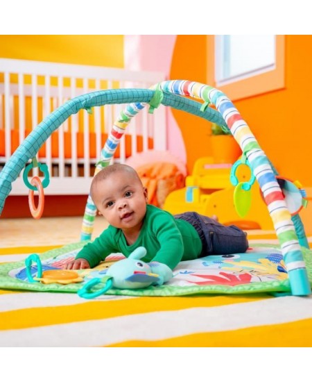 BRIGHT STARTS Tapis d'éveil et d'activités Jungle Vert, 5 jouets inclus et détachables, Arche de jeu pliable