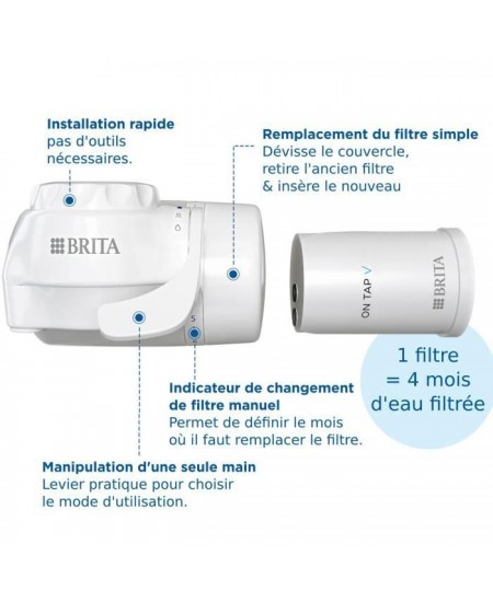 Systeme de filtration sur robinet - BRITA - ON TAP V - 600 L d'eau filtrée / 4 mois - 3 modes d'utilisations - 5 adaptateurs in