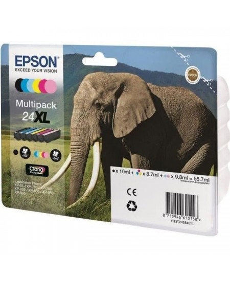 EPSON Multipack 24 XL - Eléphant - Noir, jaune, cyan, magenta, magenta clair, cyan clair (C13T24384011)