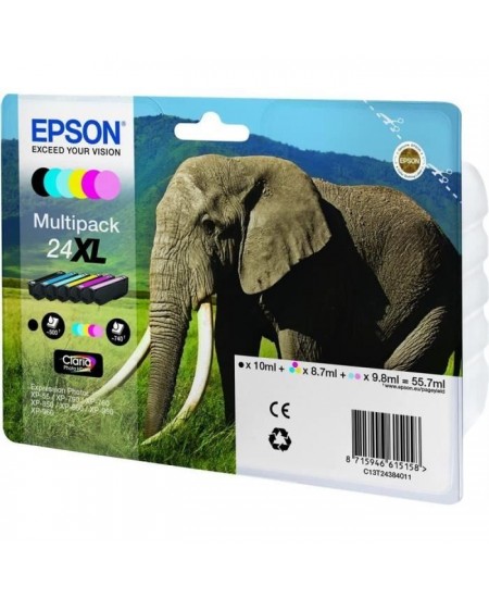 EPSON Multipack 24 XL - Eléphant - Noir, jaune, cyan, magenta, magenta clair, cyan clair (C13T24384011)