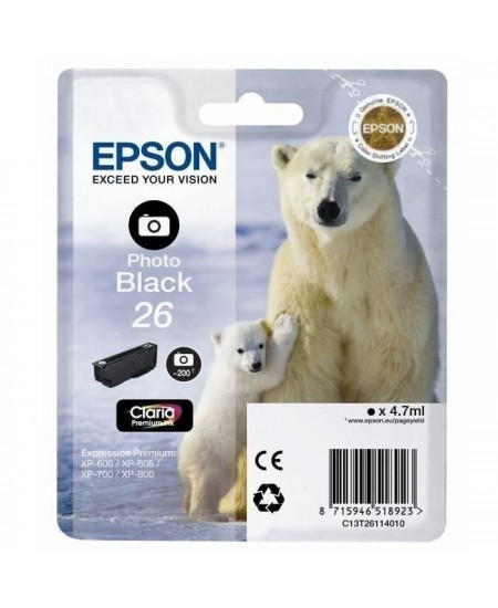 EPSON Cartouche d'encre T2611 Noir photo - Ours Polaire (C13T26114010)