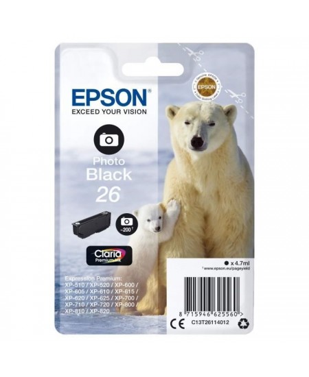 EPSON Cartouche d'encre T2611 Noir photo - Ours Polaire (C13T26114010)