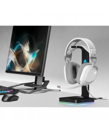 Casque Gaming Filaire CORSAIR HS80 RGB USB Son Surround 7.1 Microphone Omnidirectionnel Blanc