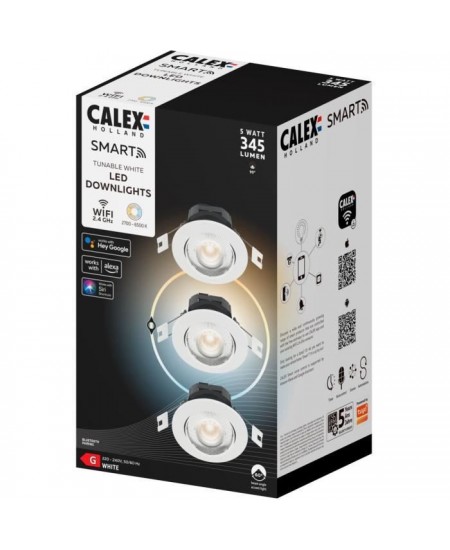 Spots encastrables LED - CALEX - SMART DOWNLIGHT - 5 W - 400 ml - 6500 K - Intensité variable - Pack de 3