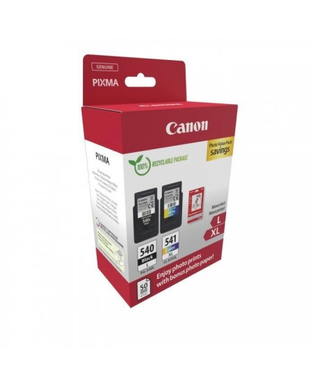 Pack de 2 cartouches d'encre + pack papiers photo - CANON - PG-540L Noir + CL-541XL Couleur - Haut rendement