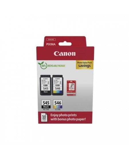 Pack de 2 cartouches d'encre + pack papiers photo - CANON - PG-545 Noir + CL-546 Couleur