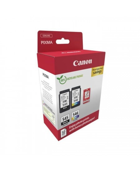 Pack de 2 cartouches d'encre + pack papiers photo - CANON - PG-545 Noir + CL-546 Couleur