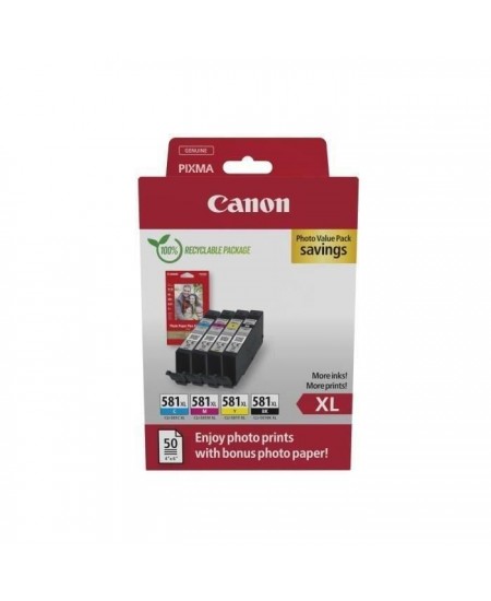 Multipack cartouches d'encre + pack papiers photo - CANON - CLI-581XL Noir/Cyan/Magenta/Jaune - Haut rendement