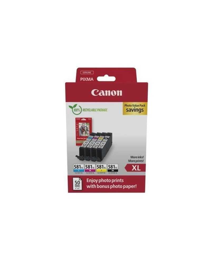 Multipack cartouches d'encre + pack papiers photo - CANON - CLI-581XL Noir/Cyan/Magenta/Jaune - Haut rendement