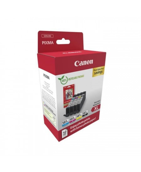 Multipack cartouches d'encre + pack papiers photo - CANON - CLI-581XL Noir/Cyan/Magenta/Jaune - Haut rendement