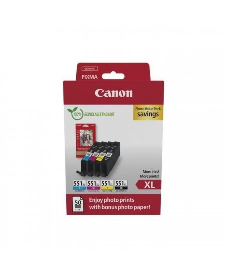 Multipack cartouches d'encre + pack papiers photo - CANON - CLI-551XL Noir/Cyan/Magenta/Jaune - Haut rendement