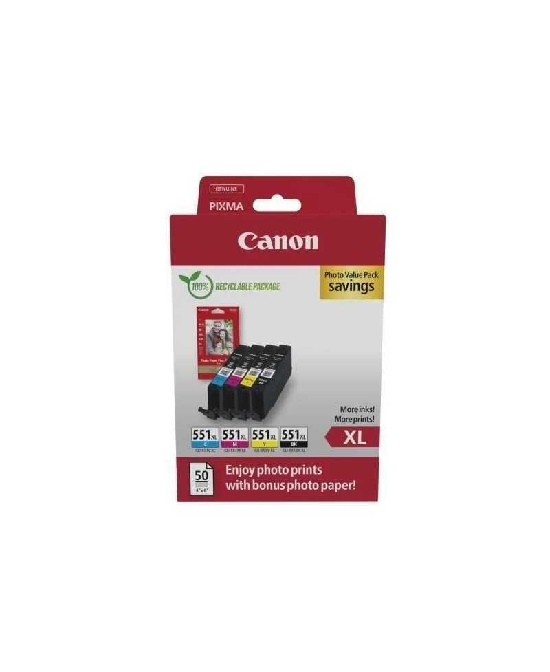 Multipack cartouches d'encre + pack papiers photo - CANON - CLI-551XL Noir/Cyan/Magenta/Jaune - Haut rendement