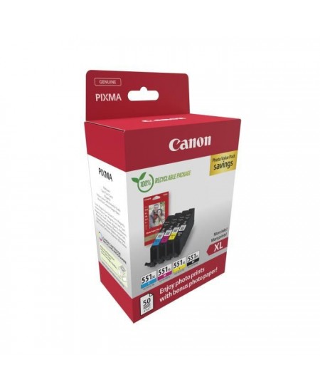 Multipack cartouches d'encre + pack papiers photo - CANON - CLI-551XL Noir/Cyan/Magenta/Jaune - Haut rendement