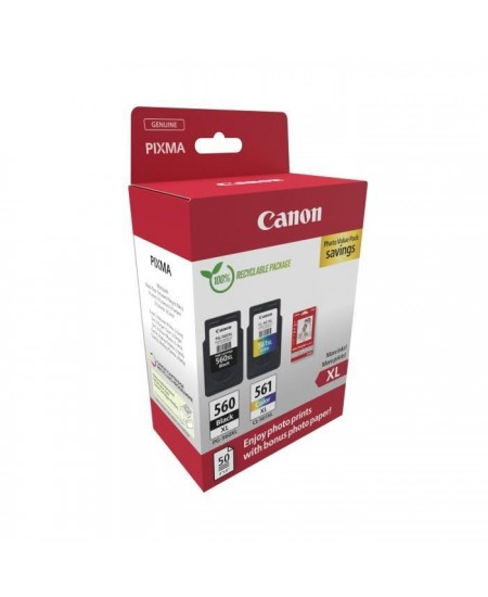 Pack de 2 cartouches d'encre + pack papiers photo - CANON - PG-560XL Noir + CL-561XL Couleur