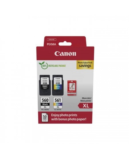 Pack de 2 cartouches d'encre + pack papiers photo - CANON - PG-560XL Noir + CL-561XL Couleur