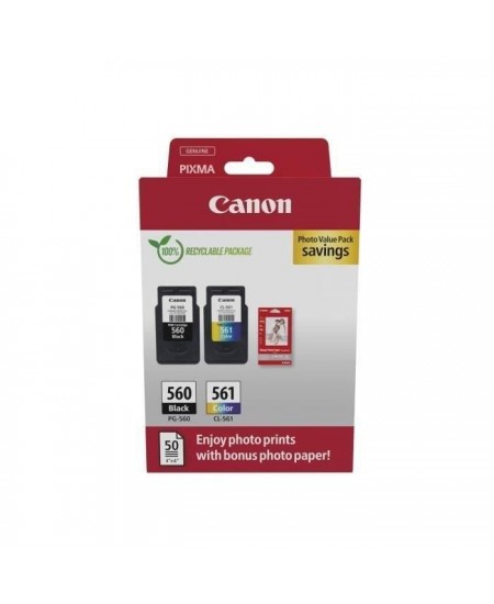 Pack de 2 cartouches d'encre + pack papiers photo - CANON - PG-560 Noir + CL-561 Couleur