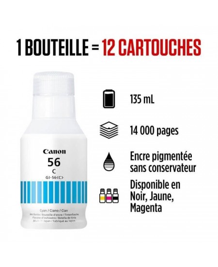 Bouteille d'encre - CANON - GI-56BK - Cyan - Compatibilité MAXIFY GX - (4430C001)