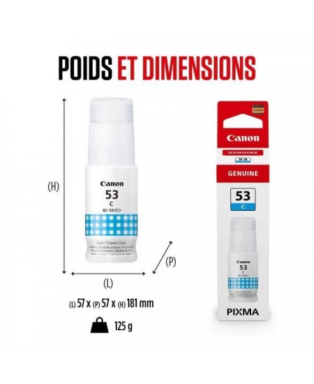 Bouteille d'encre - CANON - GI-53C - Cyan - Compatibilité PIXMA G650 et G550 - (4673C001)