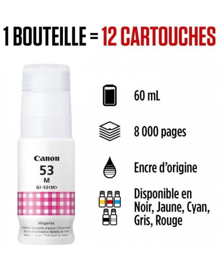 Bouteille d'encre - CANON - GI-53M - Magenta - Compatibilité PIXMA G650 et G550 - (4681C001)