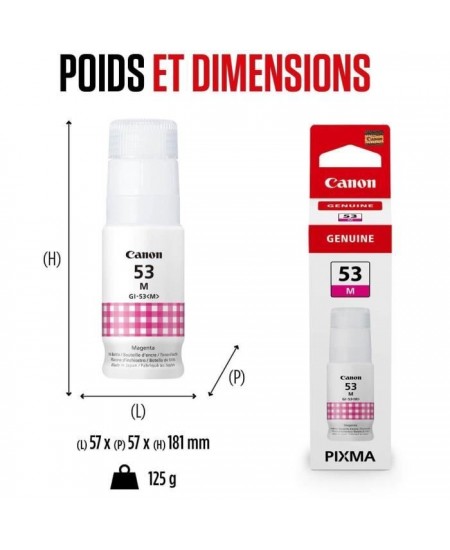 Bouteille d'encre - CANON - GI-53M - Magenta - Compatibilité PIXMA G650 et G550 - (4681C001)