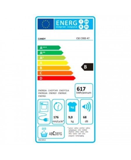 Seche-linge a condensation CANDY CSE C9DE-47 Smart - 9 kg - Moteur standard - Classe B - Connecté - Blanc