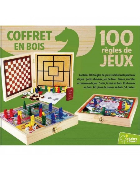 JEUJURA Coffret Bois 100 Jeux de société traditionnels