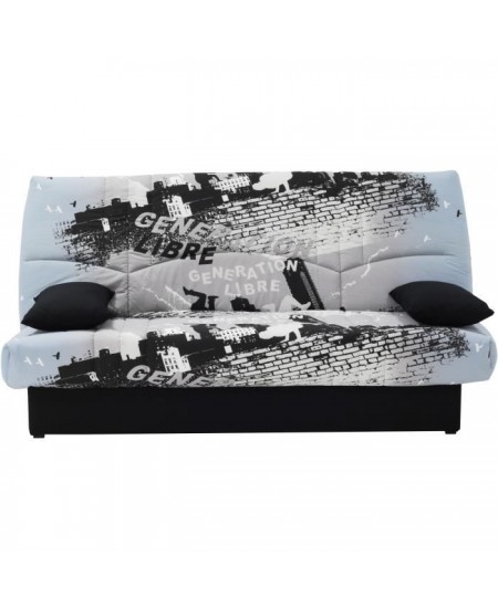 Clic clac 3 places DREAM - Tissu 100% Coton imprimé Parkour gris - Couchage 125x190 cm - L190 x P92 x H96 cm