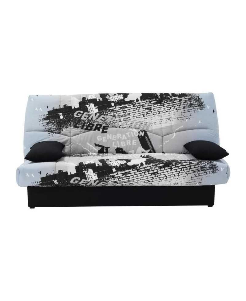 Clic clac 3 places DREAM - Tissu 100% Coton imprimé Parkour gris - Couchage 125x190 cm - L190 x P92 x H96 cm