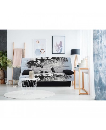 Clic clac 3 places DREAM - Tissu 100% Coton imprimé Parkour gris - Couchage 125x190 cm - L190 x P92 x H96 cm