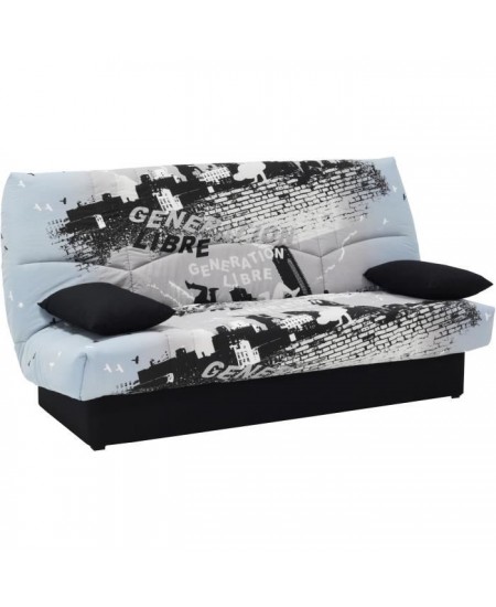 Clic clac 3 places DREAM - Tissu 100% Coton imprimé Parkour gris - Couchage 125x190 cm - L190 x P92 x H96 cm