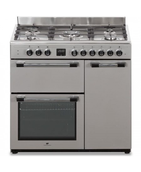 Cuisiniere piano gaz 3 fours électriques CONTINENTAL EDISON CECP903FIX 5 feux - Inox - Largeur 90 cm