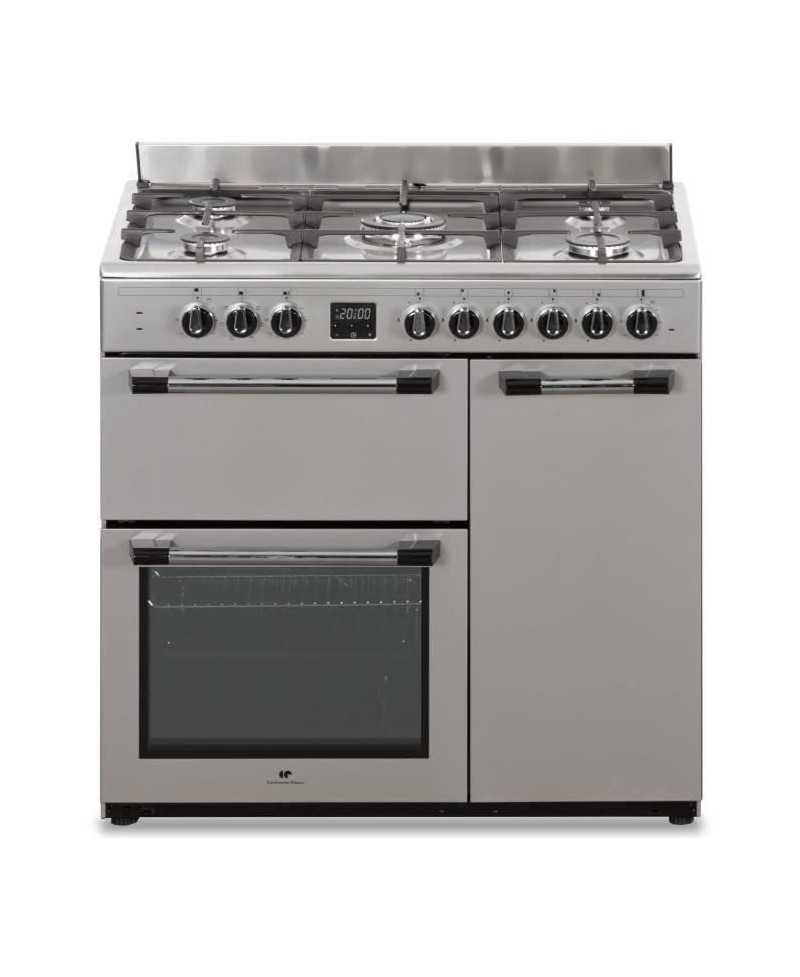 Cuisiniere piano gaz 3 fours électriques CONTINENTAL EDISON CECP903FIX 5 feux - Inox - Largeur 90 cm