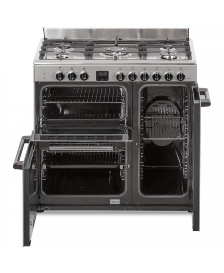 Cuisiniere piano gaz 3 fours électriques CONTINENTAL EDISON CECP903FIX 5 feux - Inox - Largeur 90 cm