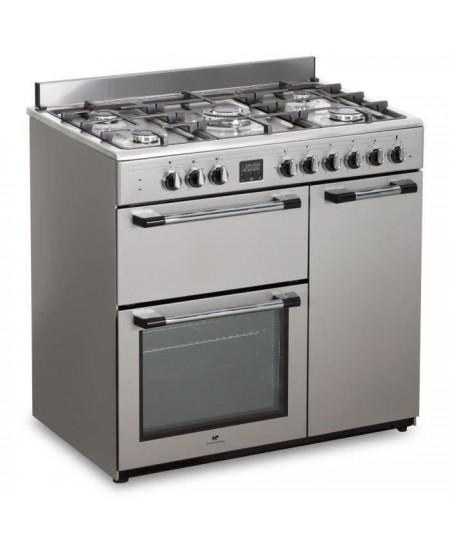 Cuisiniere piano gaz 3 fours électriques CONTINENTAL EDISON CECP903FIX 5 feux - Inox - Largeur 90 cm