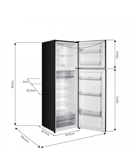 Réfrigérateur congélateur haut CONTINENTAL EDISON  - 247L - Total No Frost - Noir - L54,5 cm x H167 cm