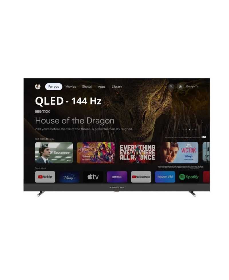 CONTINENTAL EDISON - CELEDGAM55QL24B6 - TV LED - 4K UHD QLED 144Hz- 55 (139 cm) - Smart Google TV - Wifi Bluetooth - 4xHDMI - 3x